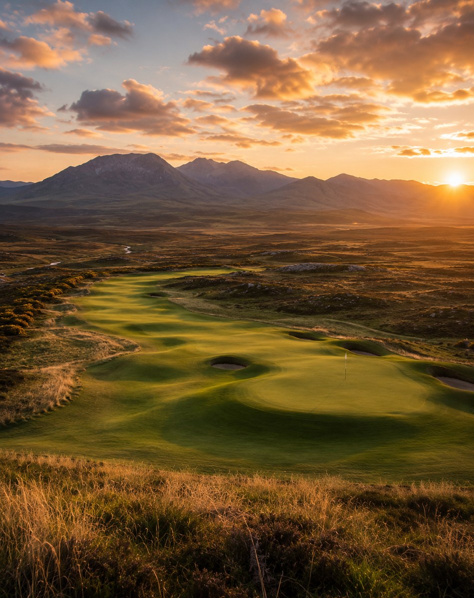 Golden panorama over the course