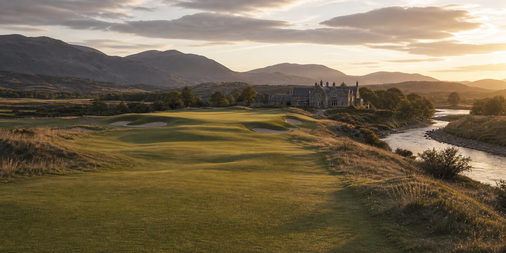 The Loop returning to the clubhouse near the river at Scottish Highlands.